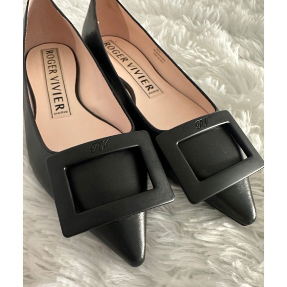 Roger Vivier Gommettine Ball‎ Black leather ballet flat Shoes 35 - Picture 9 of 10